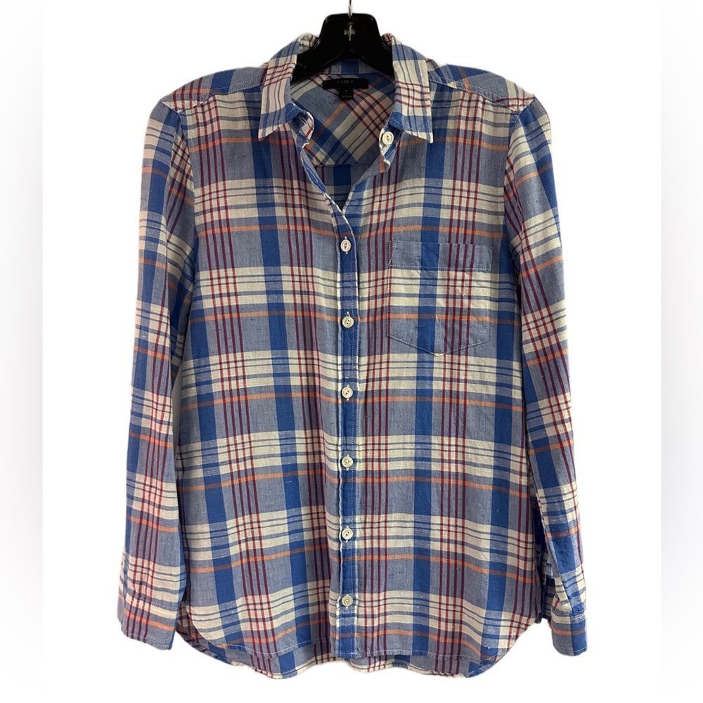 J Crew Blue Plaid Button Down Top Size 2